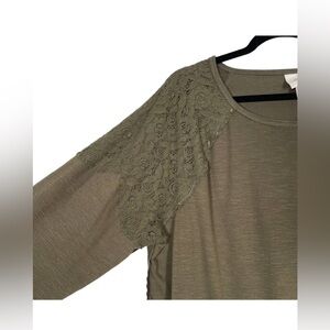 Knox Rose Olive Long Sleeve Lace Detailed Super Soft Sweater Size S